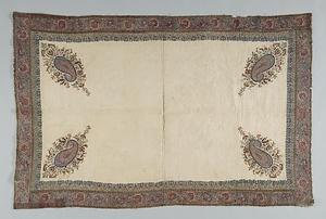 カシミヤ敷物 白地ペイズリー文様綴織刺繡