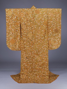 腰巻 紅綸子地菊花紋松竹梅鶴亀模様