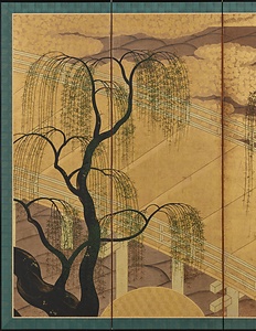 柳橋水車図屏風