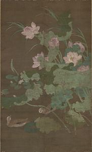 蓮池水禽図軸