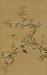 銭舜挙／海棠ニ黄鳥図