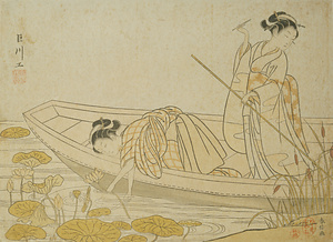 舟中蓮とる二美人