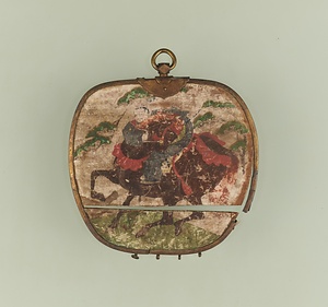 木製彩色男子乗馬図華鬘