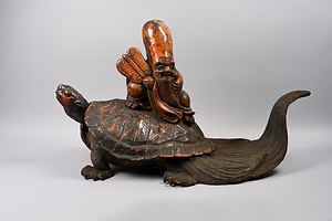 飴釉寿老人亀置物