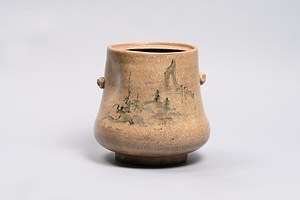 染付山水図双耳水指