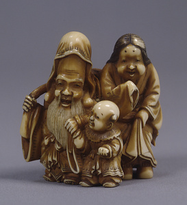 寿老阿福牙彫根付