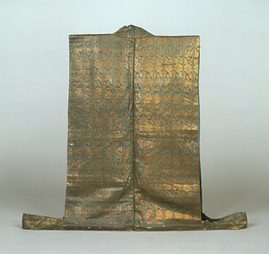 側次  浅葱地菊蓮鳳凰模様銀襴