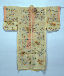 産衣 黄麻地紅葉鳥兜模様