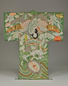 夜着 萌黄縮緬地松竹梅鶴亀模様