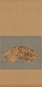 倣趙孟頫双松蓉桂図扇面