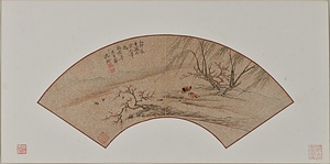 柳汀水禽図扇面