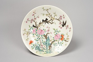 粉彩花鳥図皿