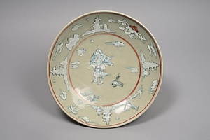 呉州青絵蝦蟇仙人図皿