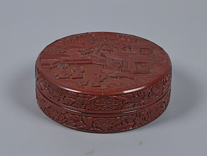 楼閣人物堆朱合子