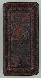 山水人物堆黒長盆