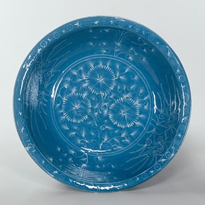 瑠璃釉白花花文大皿