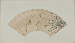 草虫図扇面