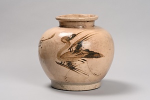 白釉鉄絵鳥文壺