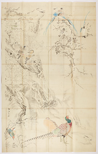 毛鳳／椿梅雉子図