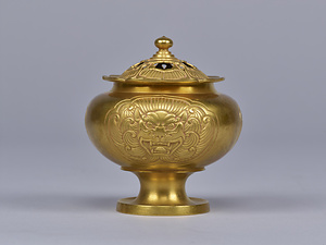 獅子文鍍金香炉