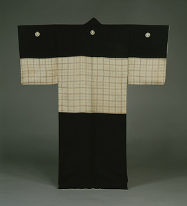 熨斗目 褐色地格子模様（丸橘紋付）