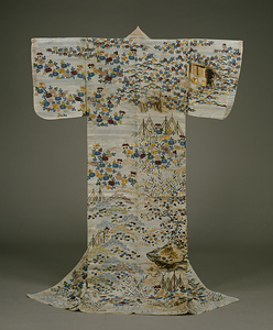 帷子 白麻地草木柴垣網干模様