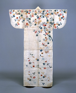 帷子 白麻地紅葉立木落葉模様