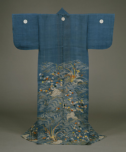 帷子 浅葱麻地流水菖蒲蔦銀杏花束模様