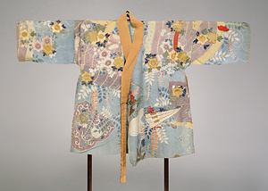 ドゥジン（胴衣） 浅葱平絹地御簾檜扇藤鉄線花模様