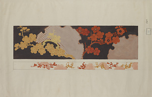 帯模写図 黒紗綾地雪輪梅模様