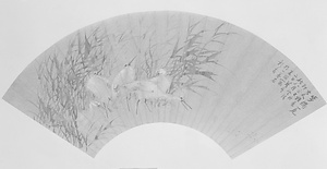 白鷺図扇面