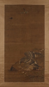 蒼鷹搏雁図軸