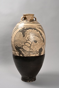 白釉鉄絵鳳凰文四耳瓶