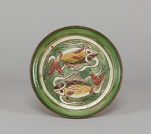 三彩刻花双魚文皿