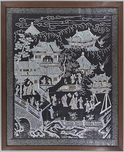 楼閣人物螺鈿壁掛