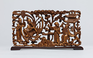 楼閣人物黄楊彫硯屏