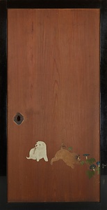 朝顔狗子図杉戸