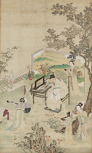盛子昭／陳後主玉樹庭花園図