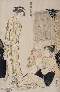 風俗東之錦・子をあやす母と浴後の女