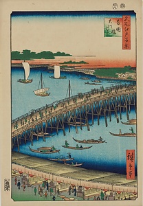 名所江戸百景・両国橋大川ばた