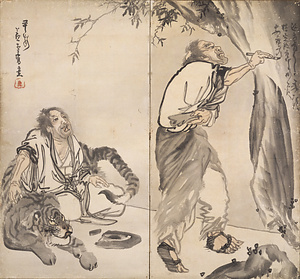 寒山拾得図屏風