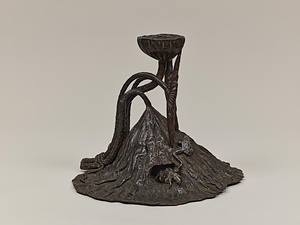 銅蟹蛙貼付蝋燭立