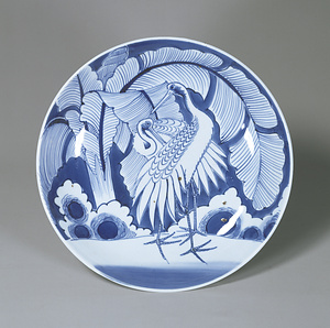 染付芭蕉に鶴図大皿