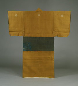 熨斗目 茶地格子模様縬（三つ葉葵紋付）