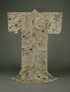 帷子 白麻地藤牡丹花束流水青海波模様