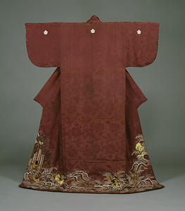 小袖 紫紋縮緬地鯉瀧模様