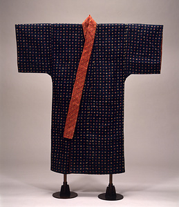 ワタジン 紺地菱繋小花模様紅型