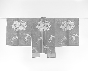 長絹 紫地牡丹尾長鳥模様