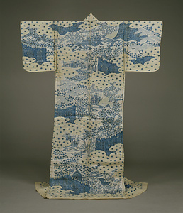 帷子 白麻地幕鳥兜火焔太鼓風景模様