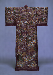 単衣 紫絽地舟蓑笠魚籠風景模様